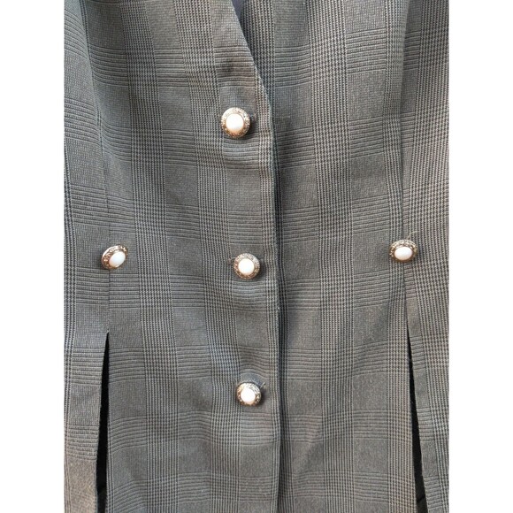 Vintage I.S.B. Inc Womens Skirt Suit Size 16 Blazer Gray Plaid Lace 2 Piece Set - Picture 10 of 16